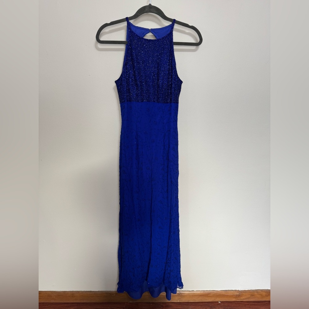 Vintage Beaded Blue Sleeveless Dress